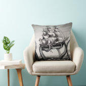Kraken/octopus die een piraatschip opeet, zwart/wi kussen (Stoel)