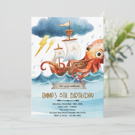 Kraken octopus theme invitation (Debout devant)