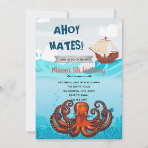 Kraken pirate nautische themauitnodiging bedankkaart