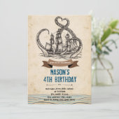 Kraken pirate octopus verjaardagsuitnodiging bedankkaart (Staand voorkant)