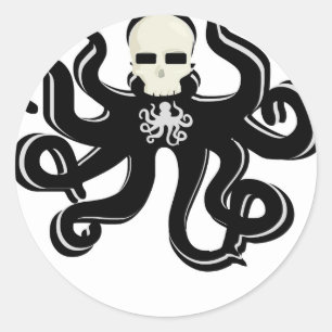 KRAKEN SKULL TATTOO ART PRINT RONDE STICKER