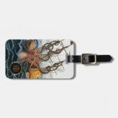 Kraken Steampunk  Octopus 3 Letter Monogram Bagagelabel (Voorkant horizontaal)