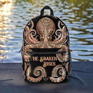 Kraken Steampunk Octopus  Gold Black Bedrukte Rugzak