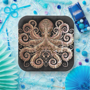 Kraken Steampunk Octopus  Gold Black Papieren Bordje