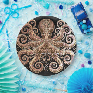 Kraken Steampunk Octopus Gold Black Papieren Bordje