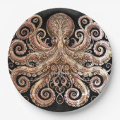 Kraken Steampunk Octopus  Gold Black Papieren Bordje (Voorkant)