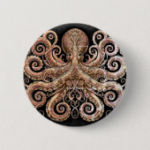 Kraken Steampunk Octopus Gold Black Ronde Button 5,7 Cm (Voorkant)