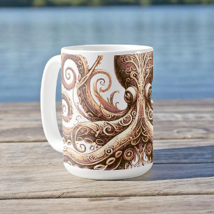 Kraken Steampunk Octopus Gold White Koffiemok