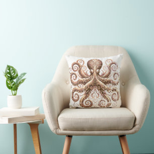 Kraken Steampunk Octopus Gold White Kussen