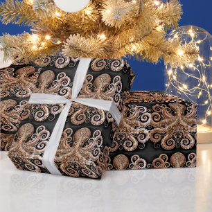 Kraken Steampunk Octopus goud en zwart Cadeaupapier