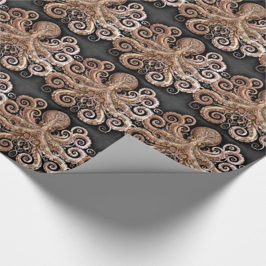 Kraken Steampunk Octopus goud en zwart Cadeaupapier (Hoek)