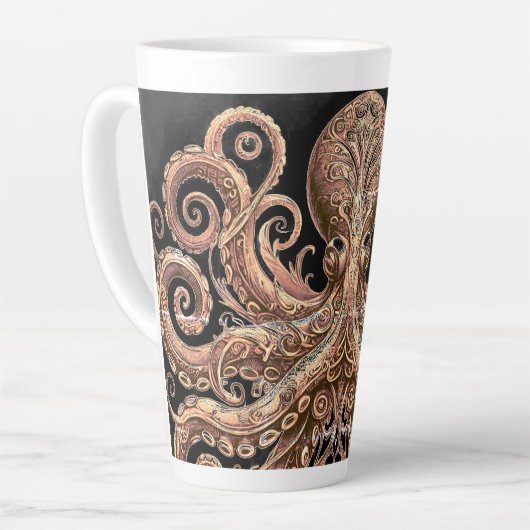 Kraken Steampunk Octopus  goud en zwart Latte Mok (Linkerhoek)