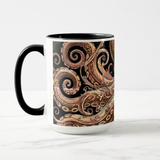 Kraken Steampunk Octopus  goud en zwart Mok (Links)