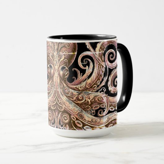 Kraken Steampunk Octopus  goud en zwart Mok (Voorkant rechts)