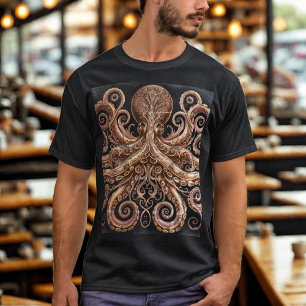 Kraken Steampunk Octopus  goud en zwart T-shirt
