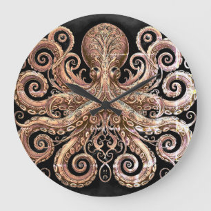 Kraken Steampunk Octopus Sieraadwerk Goud Zwart Grote Klok