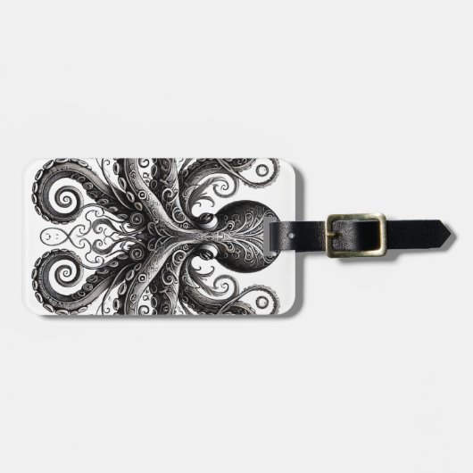 Kraken Steampunk Octopus Zwart Bagagelabel (Voorkant horizontaal)