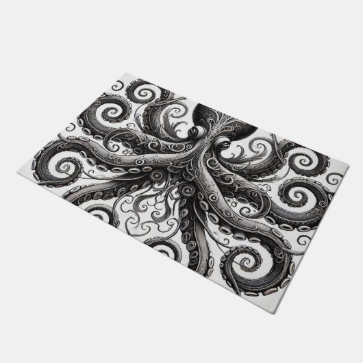 Kraken Steampunk Octopus Zwart Deurmat (Schuin)