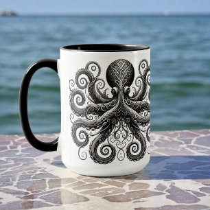 Kraken Steampunk Octopus Zwart Mok