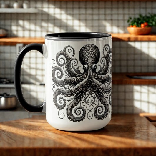 Kraken Steampunk Octopus Zwart Mok