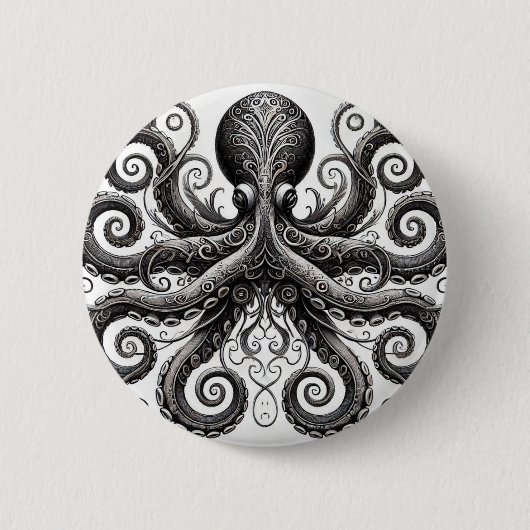 Kraken Steampunk Octopus Zwart Ronde Button 5,7 Cm (Voorkant)
