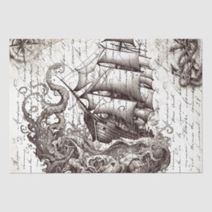 Kraken vs pirate ship nautical tissuepapier