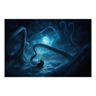 Kraken Zee Monster Vissen Boat Nautisch Perfect Poster