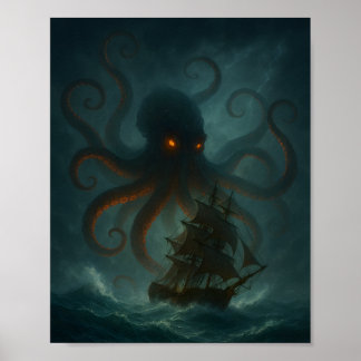 Kraken Zeemonster Donkere Fantasy Poster
