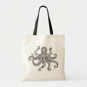 Kraken zwarte lijnillustratie tote bag