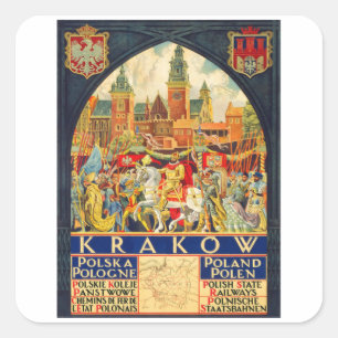 Krakov - Polen - Vintage Travel Vierkante Sticker