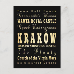 Kraków City of Poland Typography Art Briefkaart