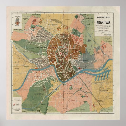 Krakow Poland Map (1916) Poster (Voorkant)