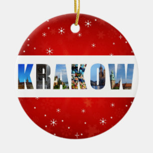 Krakow Poland Red Snowflake Kerstmis Keramisch Ornament