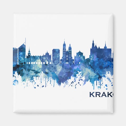 Krakow Poland Skyline Blue Magneet (Voorkant)