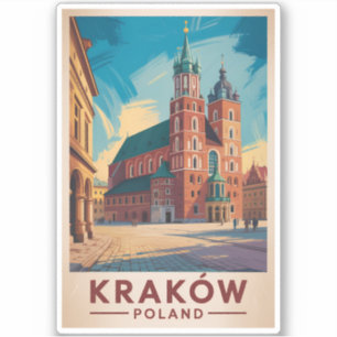 Krakow Polen Illustratie Reis Kunst Vintage Sticker