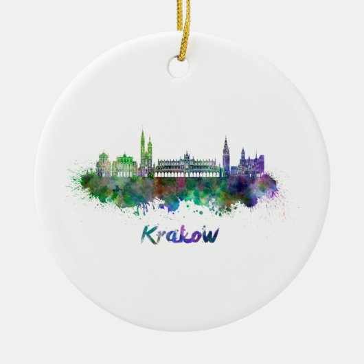 Krakow skyline in waterverf keramisch ornament (Voorkant)
