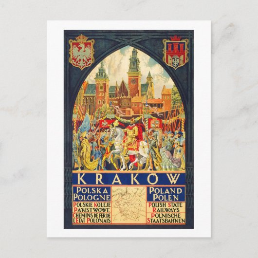 Krakow Vintage Travel Briefkaart (Voorkant)