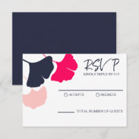 Kral Bold Navy, Roze Ginkgo Bladeren Bruiloft RSVP