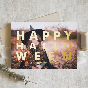 Krale moderne typografie Foto Gelukkig Halloween Folie Wenskaart