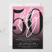 Krale Typografie Roze Modern 50e Verjaardag Kaart (Voorkant)