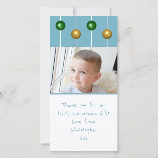 Kralen sneeuwballen en foto's grijsblauw Kerstmis Bedankkaart (Achterkant)