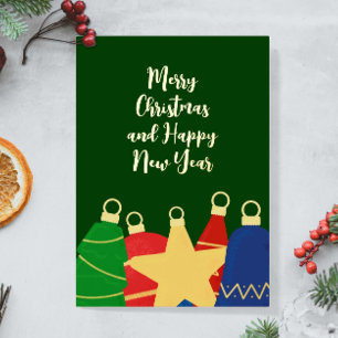 Kralenkrans met retro kerstornamenten folie feestdagenkaart