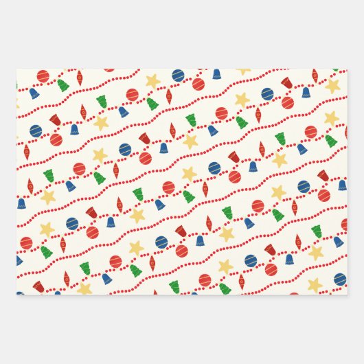 Kralenkrans met retro kerstornamenten inpakpapier vel (Voorkant)