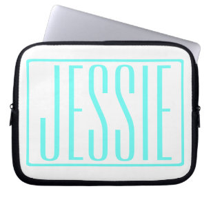 Kralig & Modern Uw Naam of Woord Turquoise Wit Laptop Sleeve