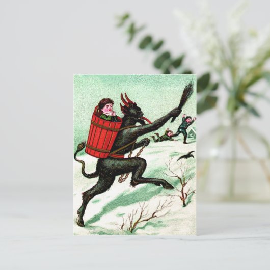 Krampus Chasing Bad Children Winter Snow Briefkaart (Staand voorkant)
