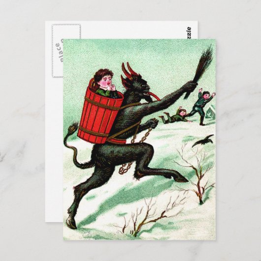 Krampus Chasing Bad Children Winter Snow Briefkaart (Voorkant / Achterkant)
