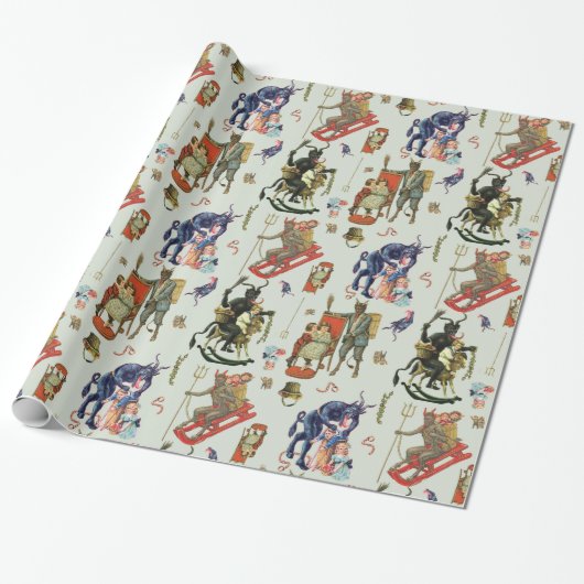 Krampus Collage Wrapping Paper Cadeaupapier (Uitgerold)