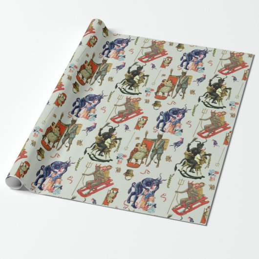 Krampus Collage Wrapping Paper Cadeaupapier (Uitgerold)