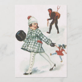 Krampus die een klein meisje achtervolgt met Doll