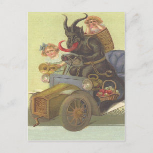 Krampus die kleine meisjes in een auto ontvoert briefkaart